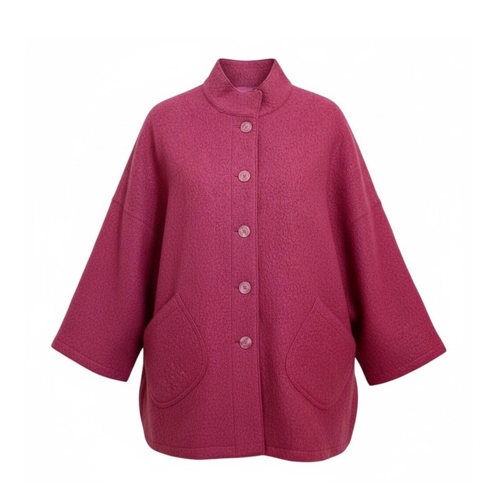 J. Jill Jacket Medium Pink Boiled Wool Button Front Mock Neck Cape Coat Pockets